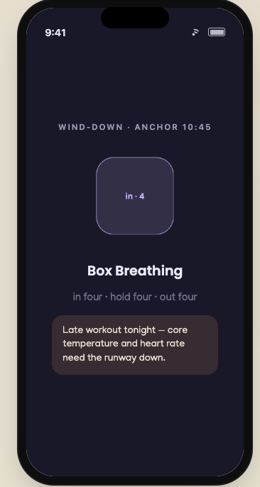 re spawn Box Breathing wind-down screen