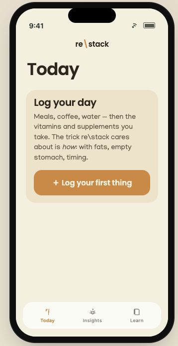 re stack Today screen with a first logging prompt