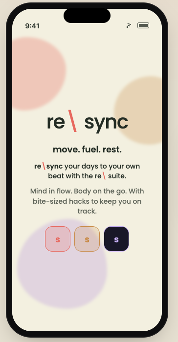 re sync opening screen showing the three connected apps